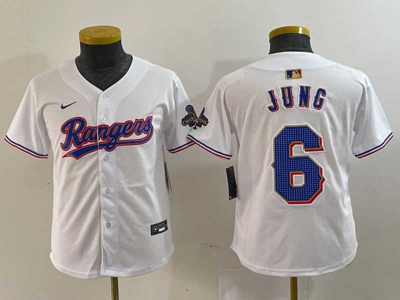 Youth Texas Rangers #6 Josh Jung White 2024 Gold Collection Limited Cool Base Jersey->mlb youth jerseys->MLB Jersey